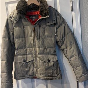 Eddie Bauer Charcoal Jacket with Black Faux Fur